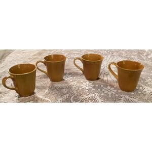 Set Of 4 Pier 1 Imports Spice Route Ginger Coffee Mugs Cup Stoneware Beaded Edge